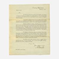 [Hamilton, Alexander] [Treasury Department] Printed Treasury Department Circular, signed