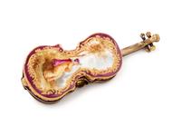 A French Gilt Metal Mounted and Enamel Decorated Violin-Form Box