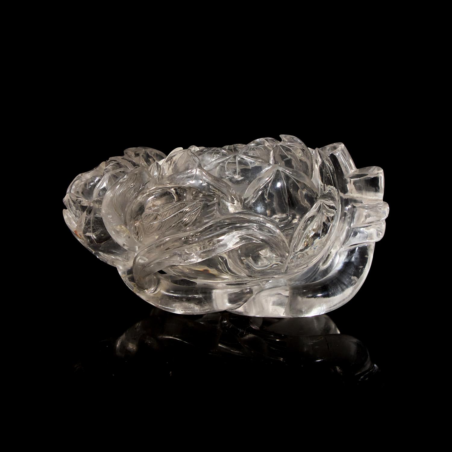 A Chinese Rock Crystal 'Lotus' Water Coupe, 19th Century 清晚期 水晶雕荷花水丞