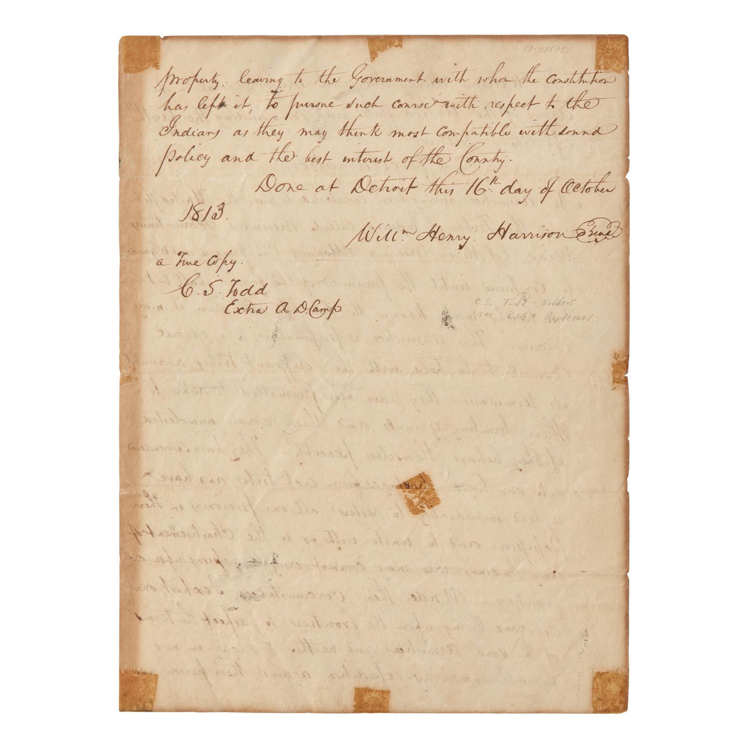 [War of 1812] Manuscript Copy of the Proclamation of Armistice, Issued by Future President William Henry Harrison During the War of 1812