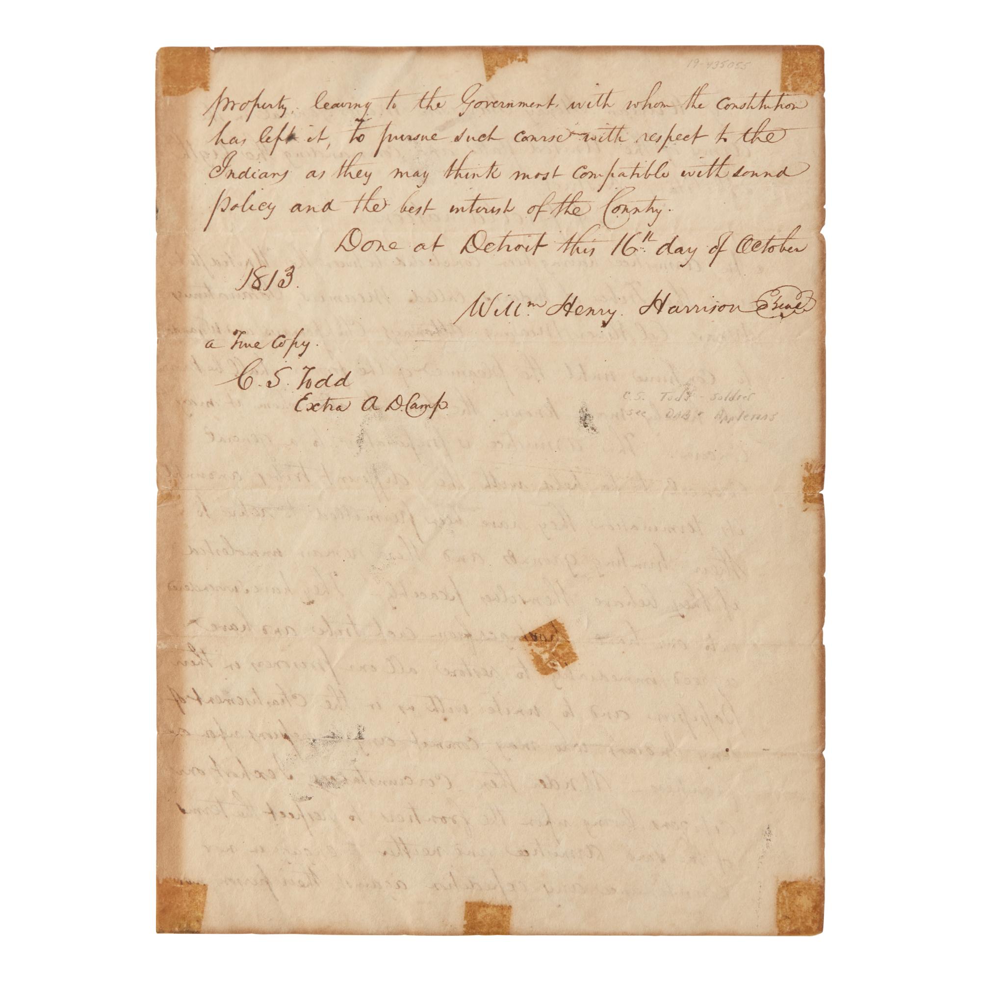 [War of 1812] Manuscript Copy of the Proclamation of Armistice, Issued by Future President William Henry Harrison During the War of 1812