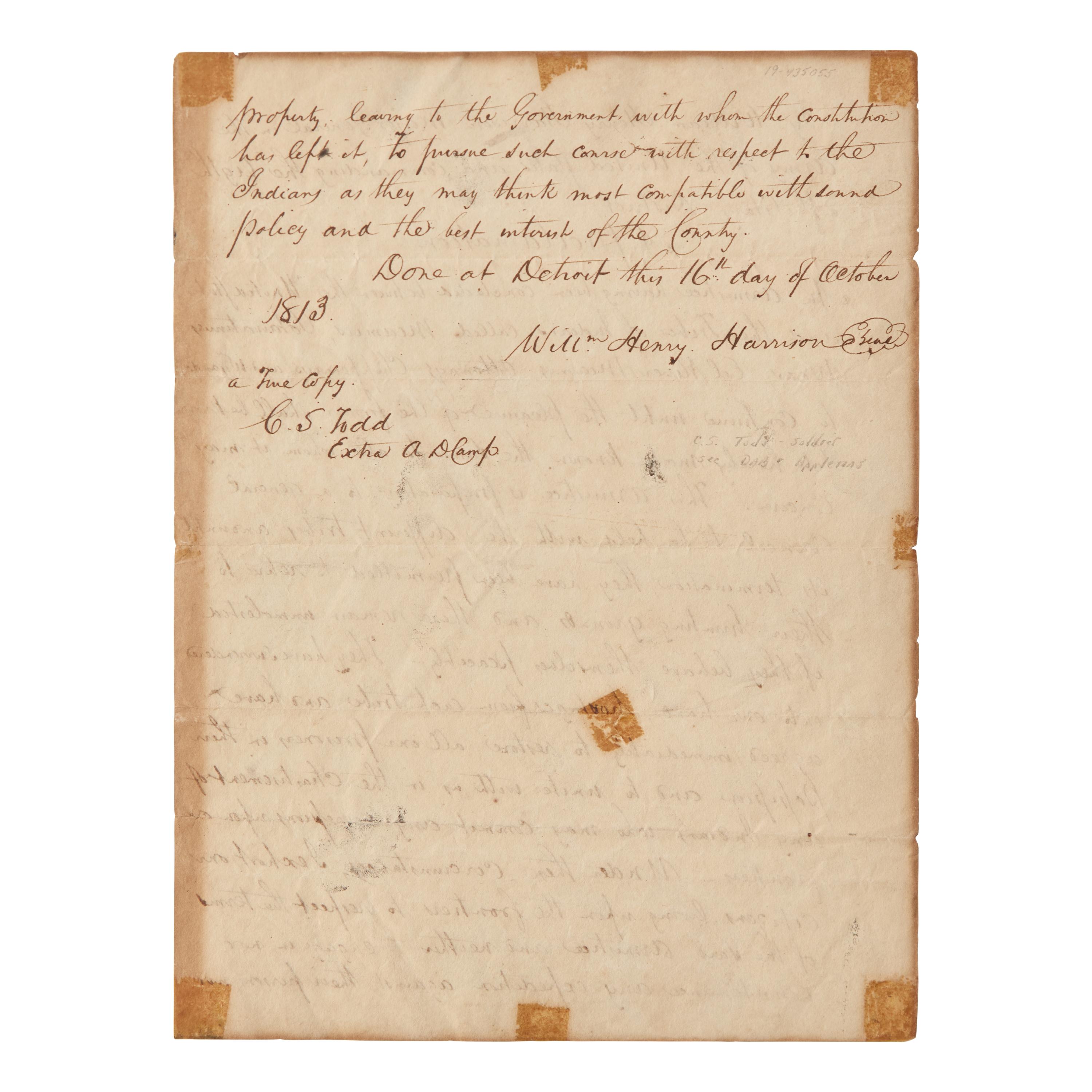 [War of 1812] Manuscript Copy of the Proclamation of Armistice, Issued by Future President William Henry Harrison During the War of 1812