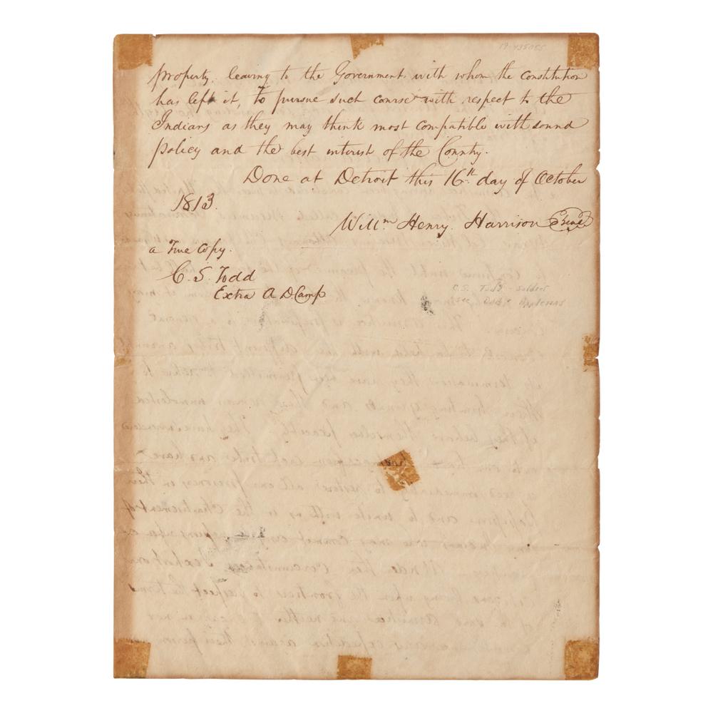 [War of 1812] Manuscript Copy of the Proclamation of Armistice, Issued by Future President William Henry Harrison During the War of 1812