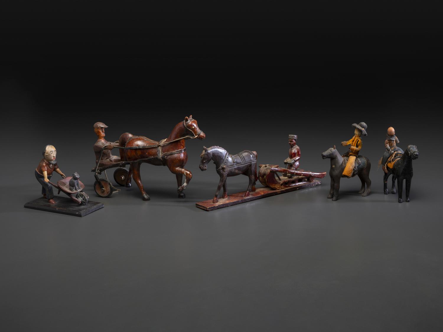 Five Canadian Folk Art Carved and Painted Figures of Men with Animals