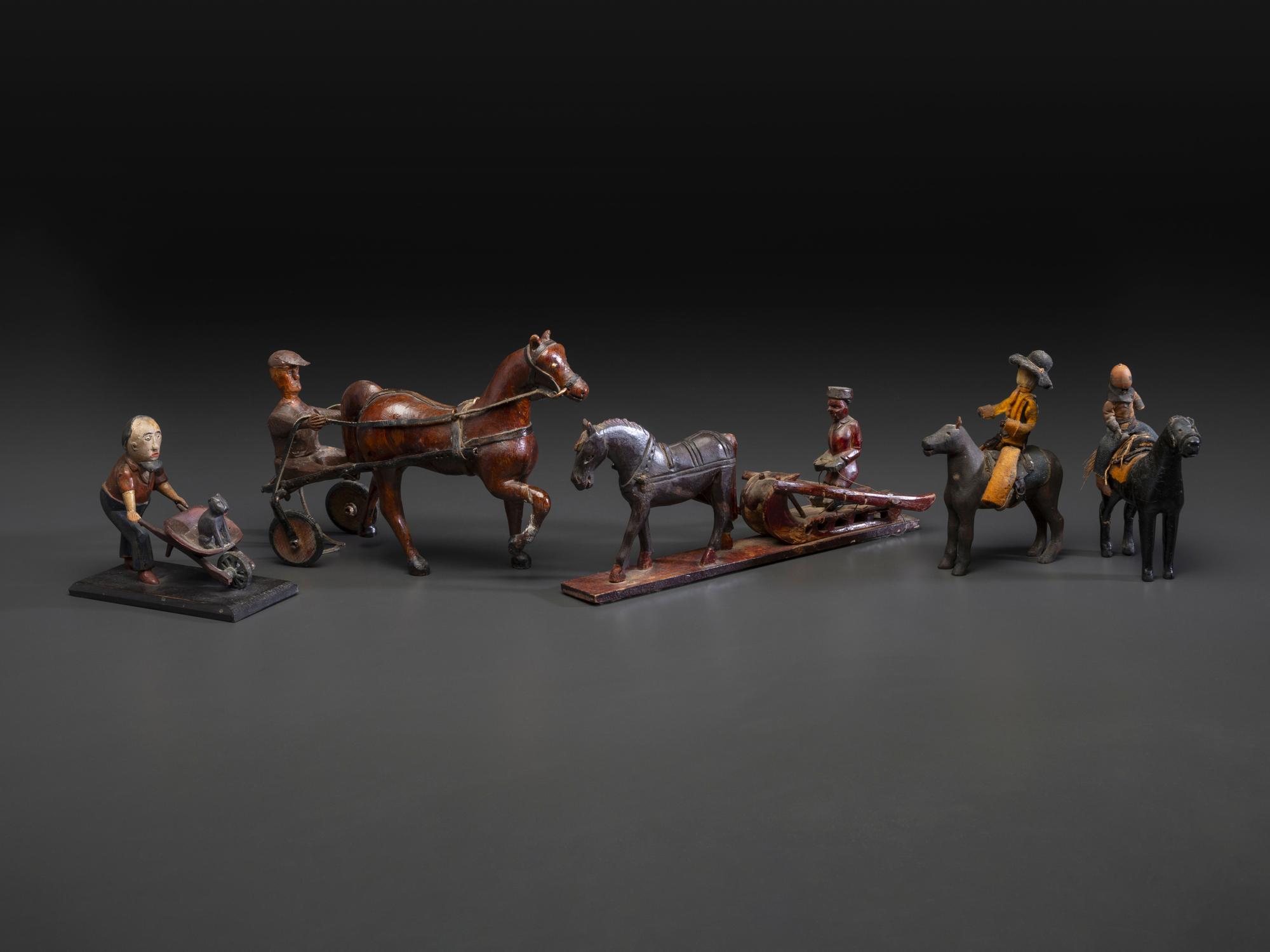 Five Canadian Folk Art Carved and Painted Figures of Men with Animals