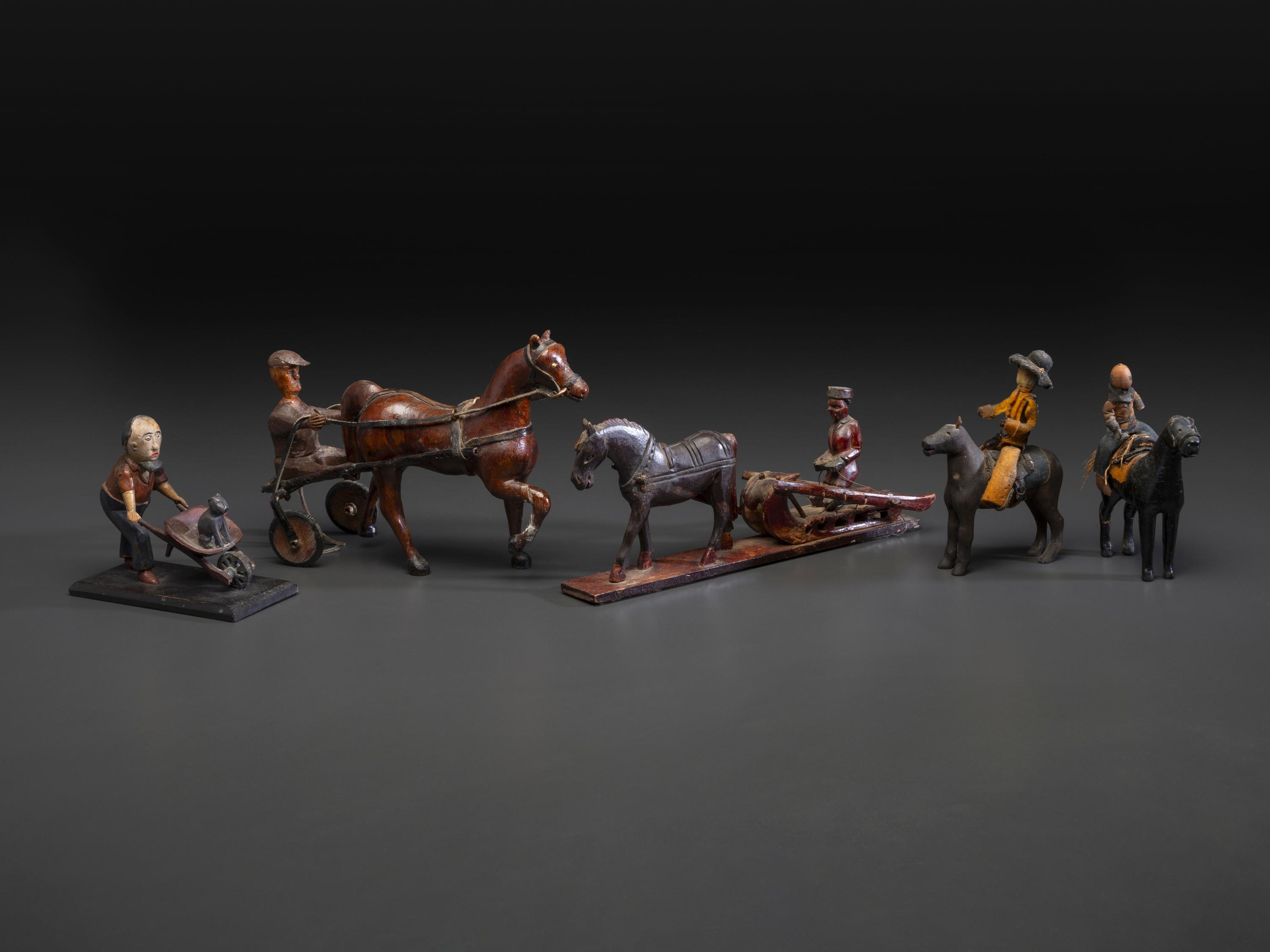 Five Canadian Folk Art Carved and Painted Figures of Men with Animals