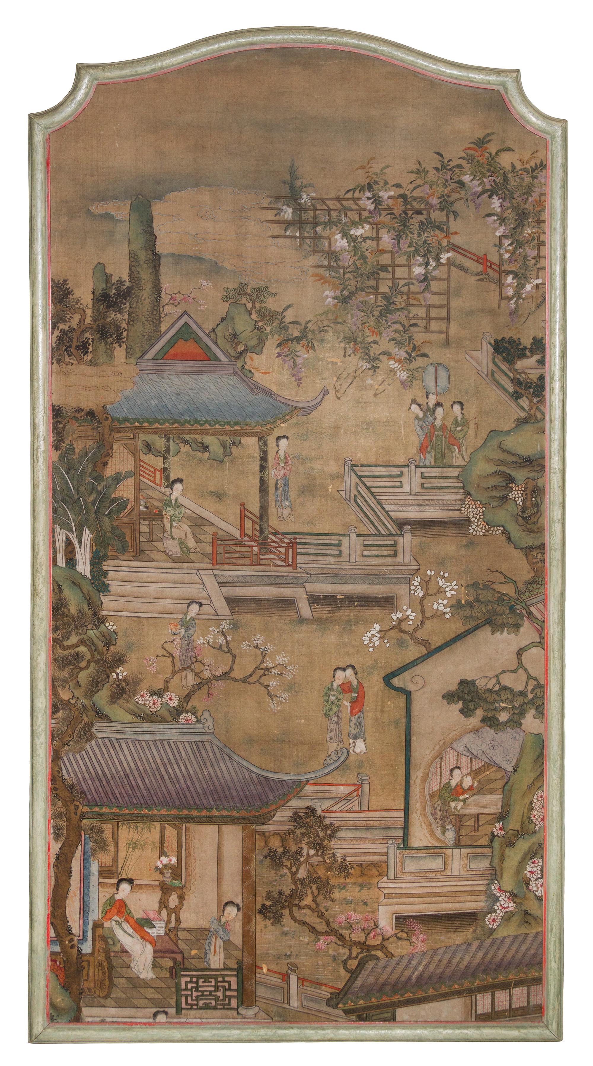 Two Ink and Color on Silk Paintings LIKELY 19TH CENTURY Height of each 69 x 35 1/4 inches. — LIKELY 19TH CENTURY