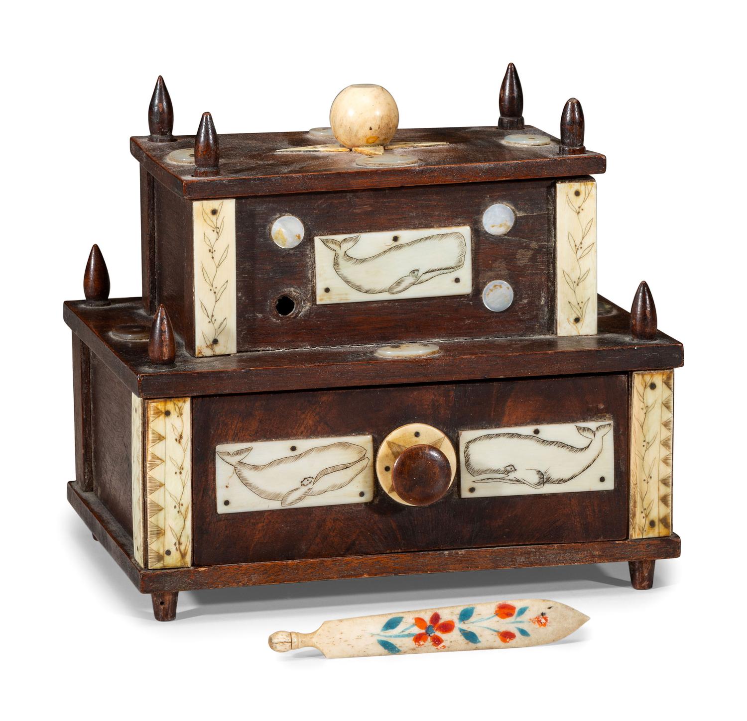A Scrimshaw Decorated Sewing Box
