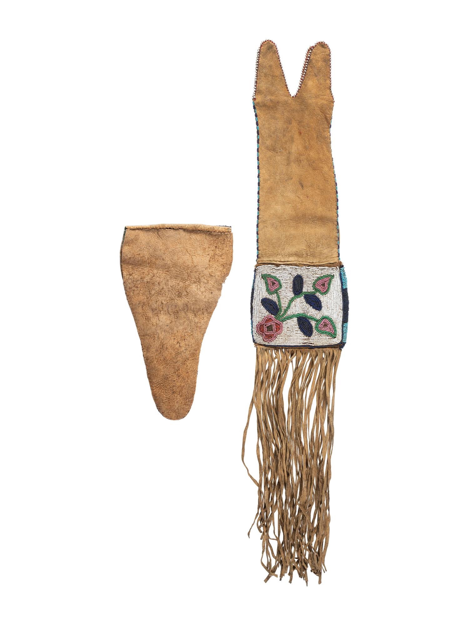 Plains Cree Beaded Hide Tobacco Bag and Pistol Holster