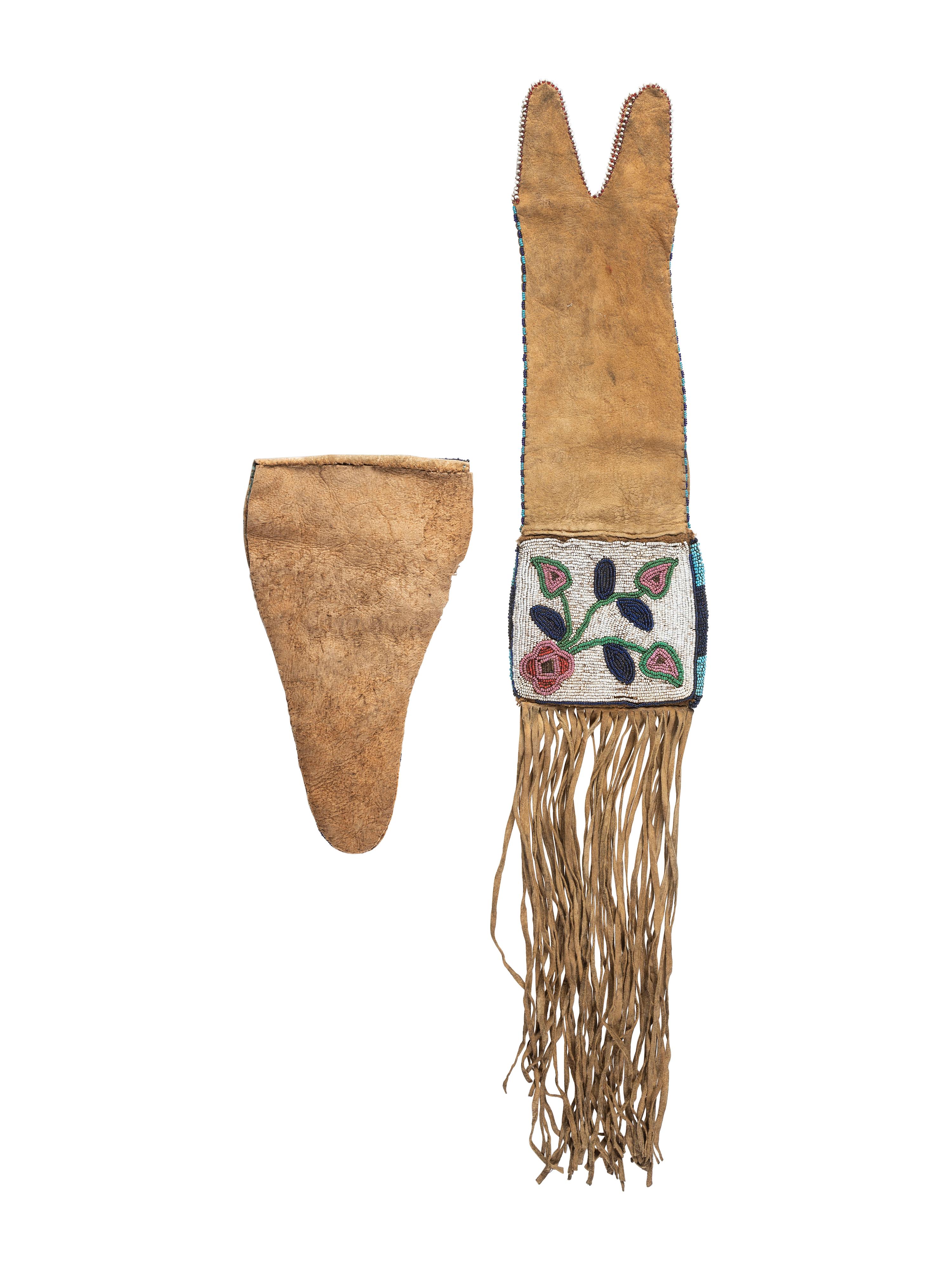 Plains Cree Beaded Hide Tobacco Bag and Pistol Holster