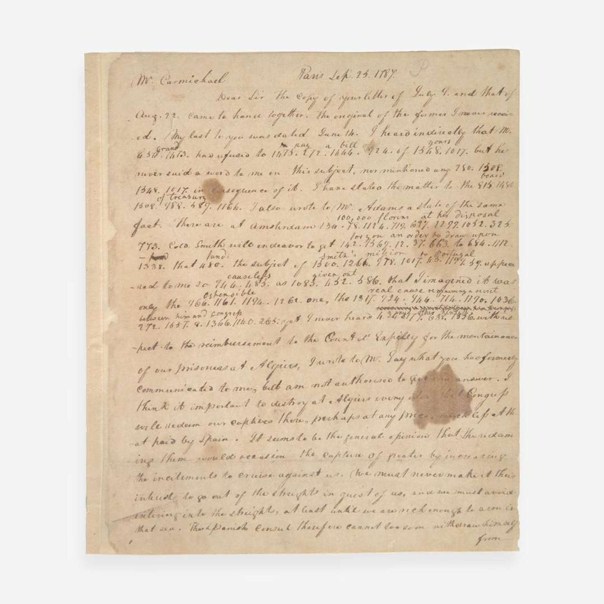 [Presidential] [Jefferson, Thomas] (Washington, Henry A.) Manuscript Copy of an Autograph Letter