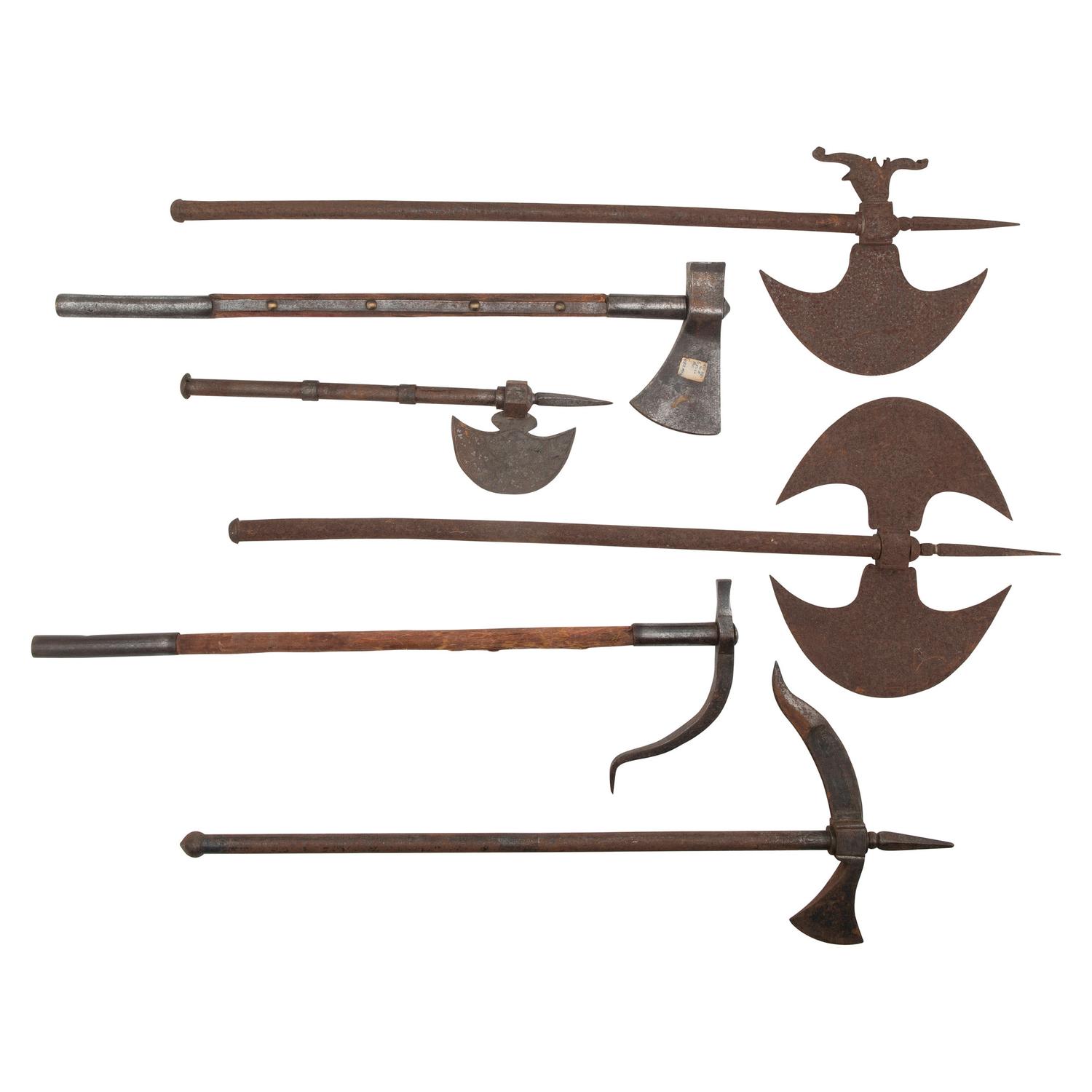 Lot of 6 Indo-Persian Tabar Axes and War Hammers Including: Zaghnal and Kulunk