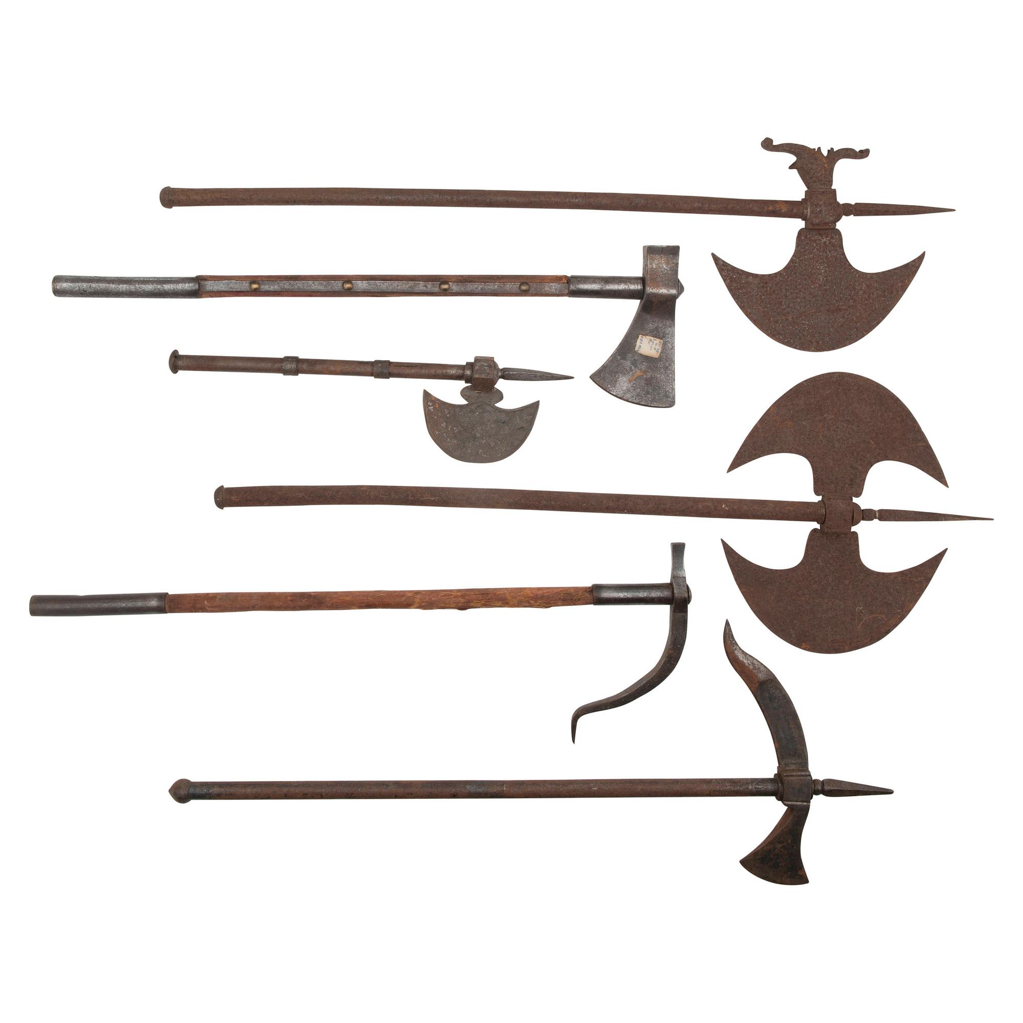 Lot of 6 Indo-Persian Tabar Axes and War Hammers Including: Zaghnal and Kulunk