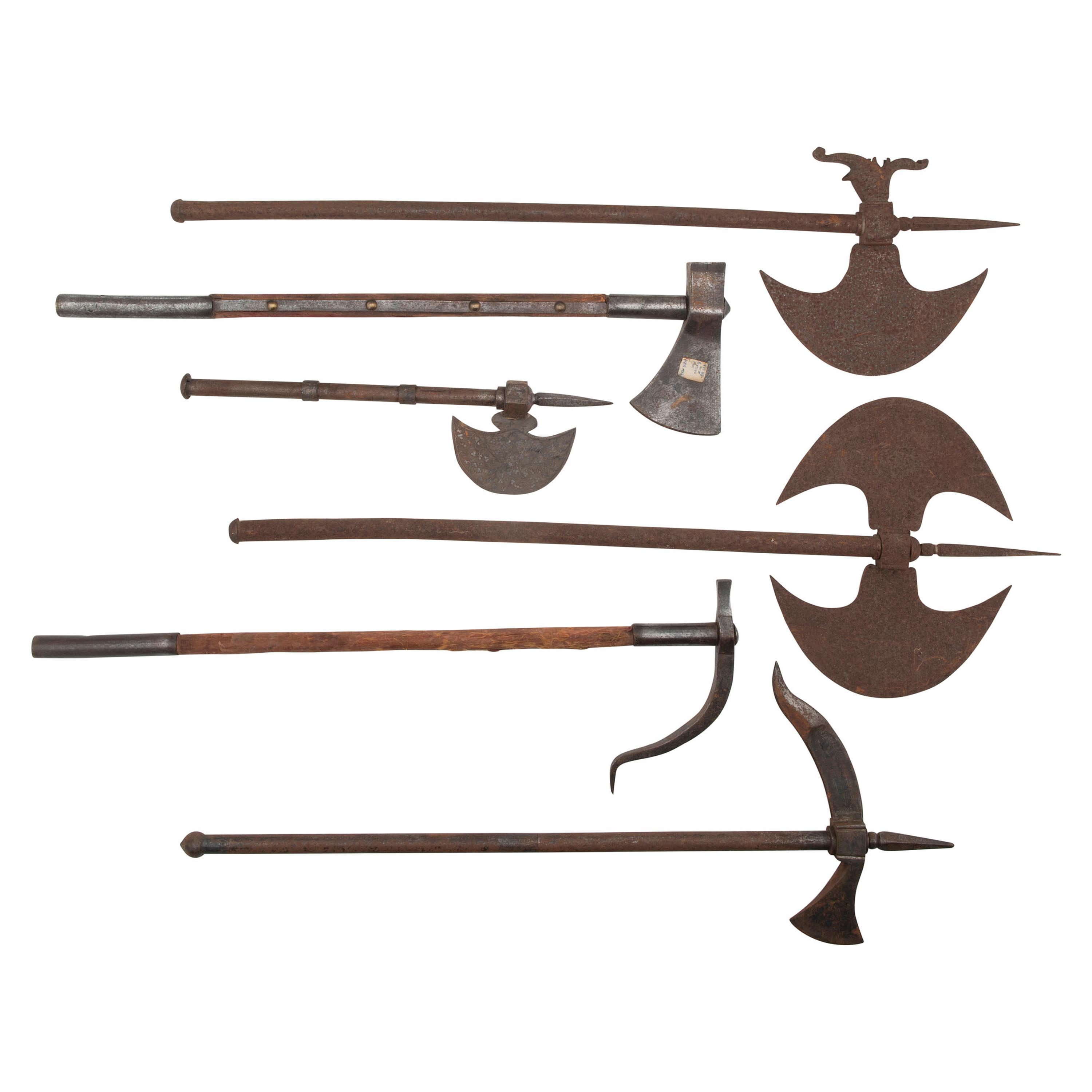 Lot of 6 Indo-Persian Tabar Axes and War Hammers Including: Zaghnal and Kulunk