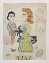 American School 20th century seven drawings of ladies in parlor rooms