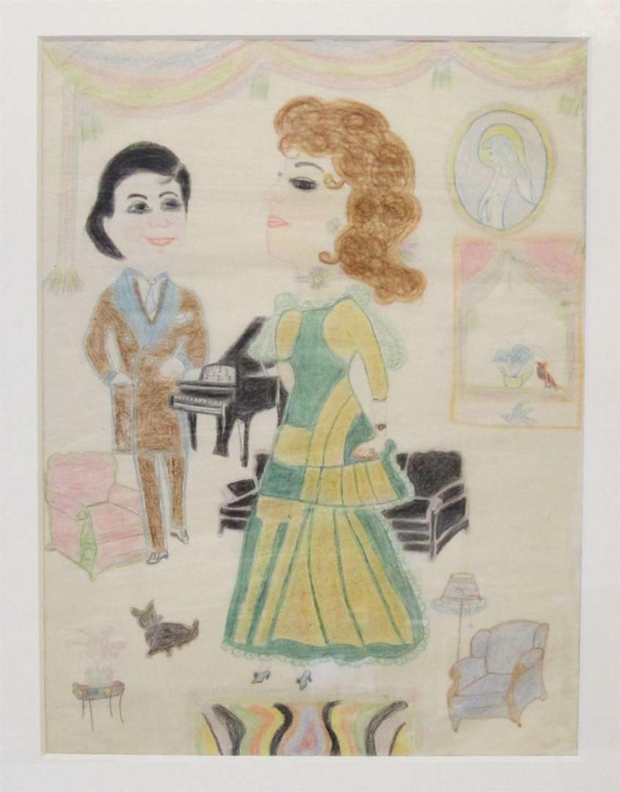 American School 20th century seven drawings of ladies in parlor rooms
