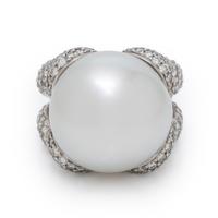 Mauboussin, Cultured Pearl, Diamond, and Platinum Ring