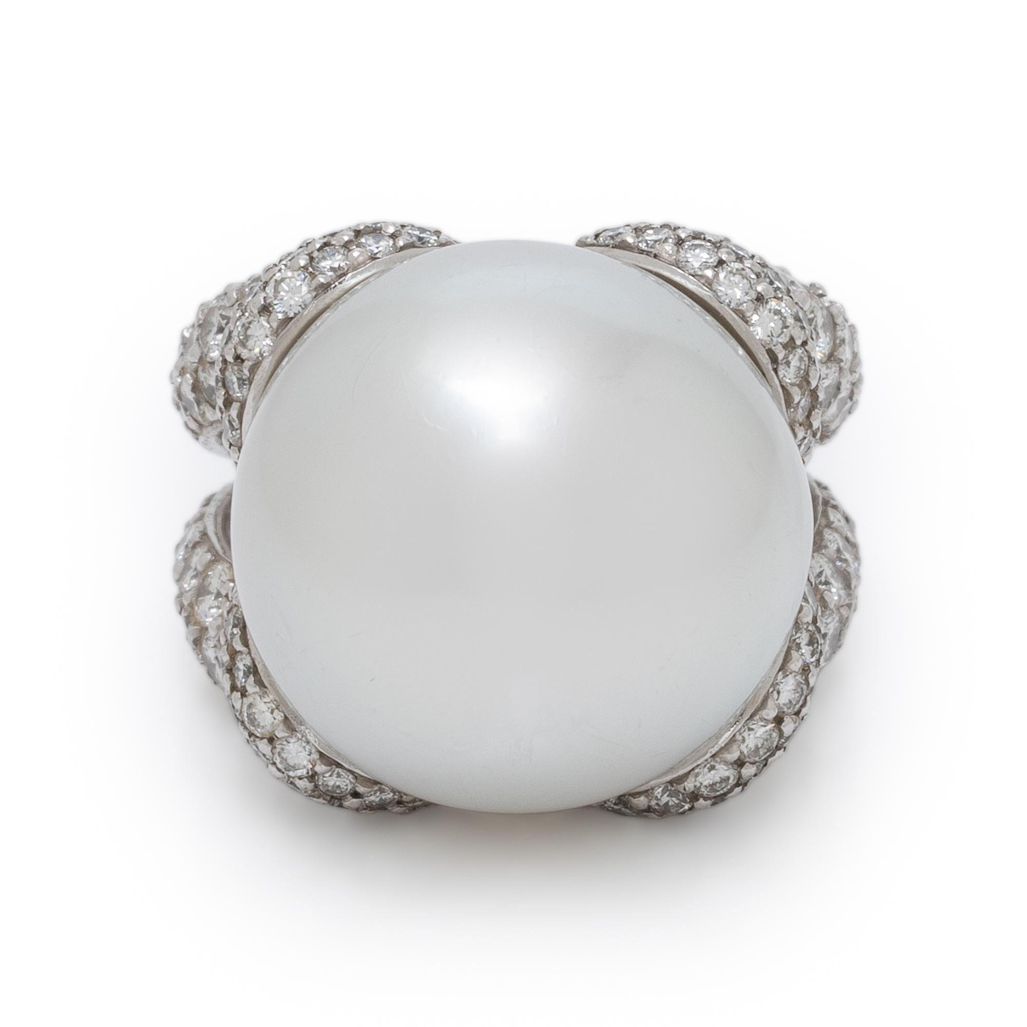 Mauboussin, Cultured Pearl, Diamond, and Platinum Ring
