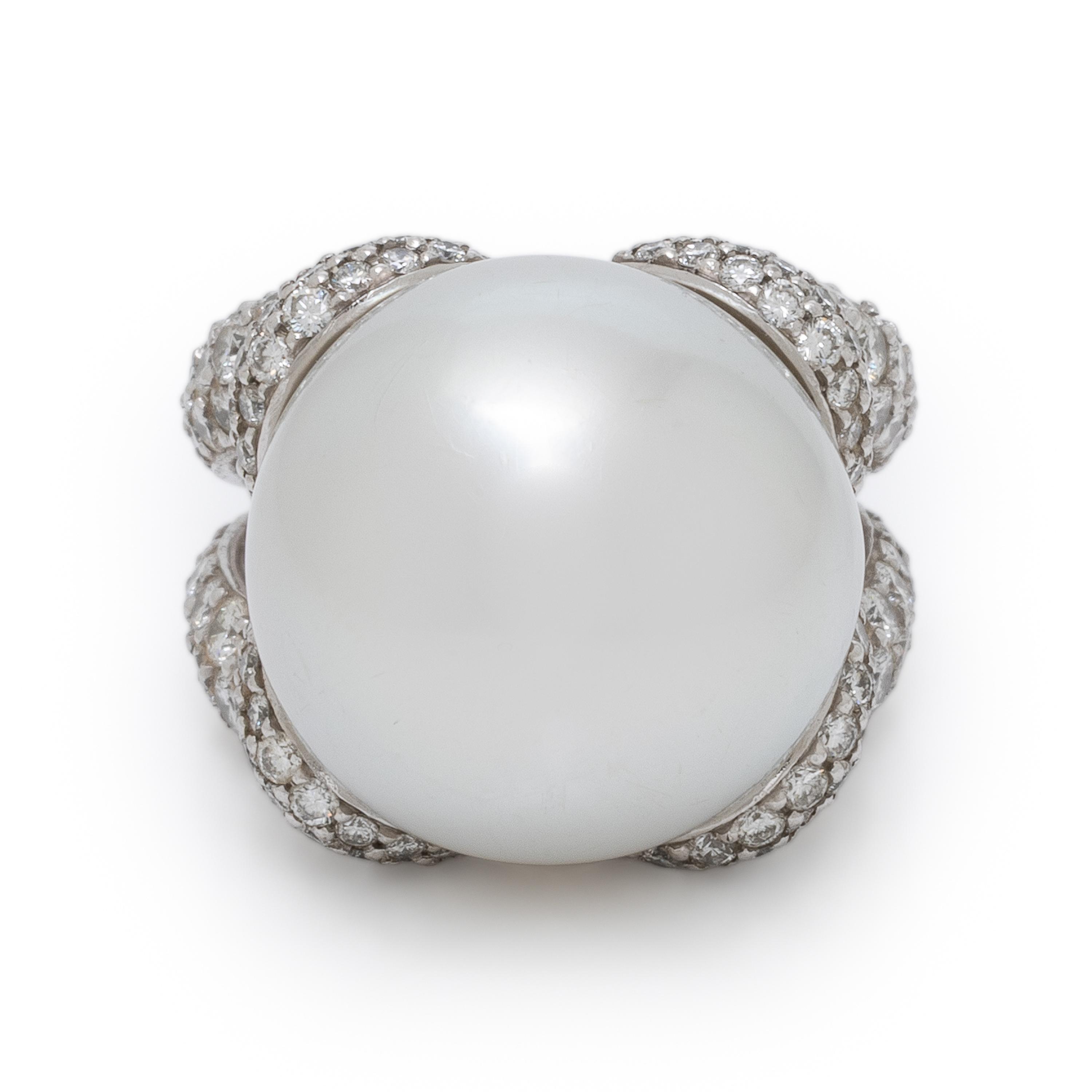 Mauboussin, Cultured Pearl, Diamond, and Platinum Ring