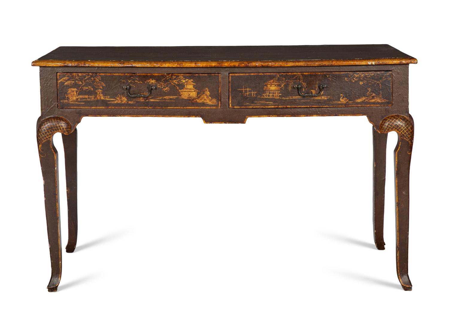 A Georgian Style Parcel Gilt Japanned Desk