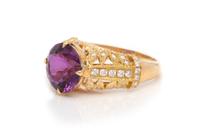 An 18 Karat Yellow Gold, Amethyst and Diamond Ring,