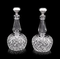 A Pair of American Cut Glass Decanters with Silver Stoppers