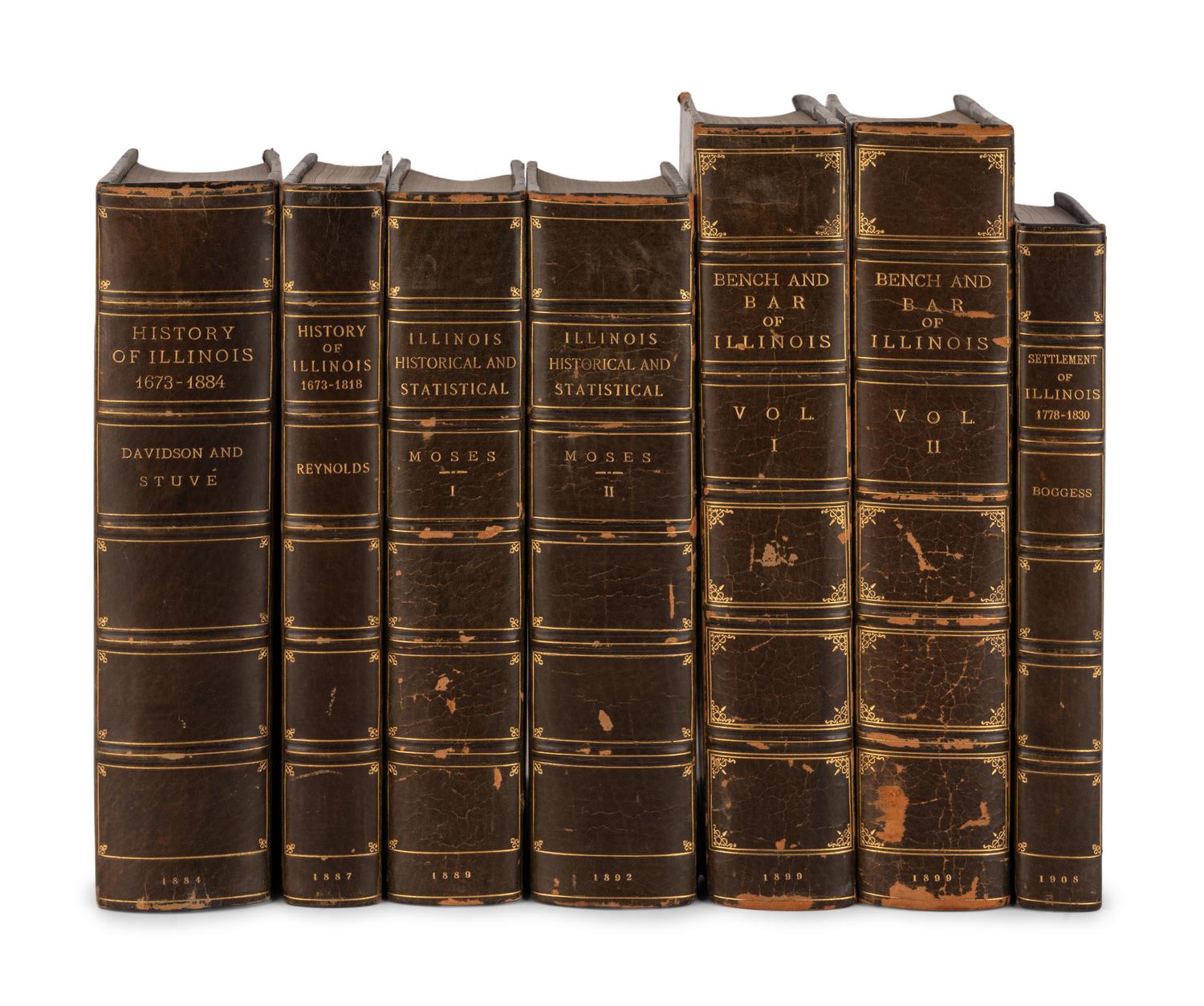 [LOWDEN, Frank Orren (1861-1943), his copies] -- [ILLINOIS HISTORY]. A set of uniformly bound works about Illinois, comprising: