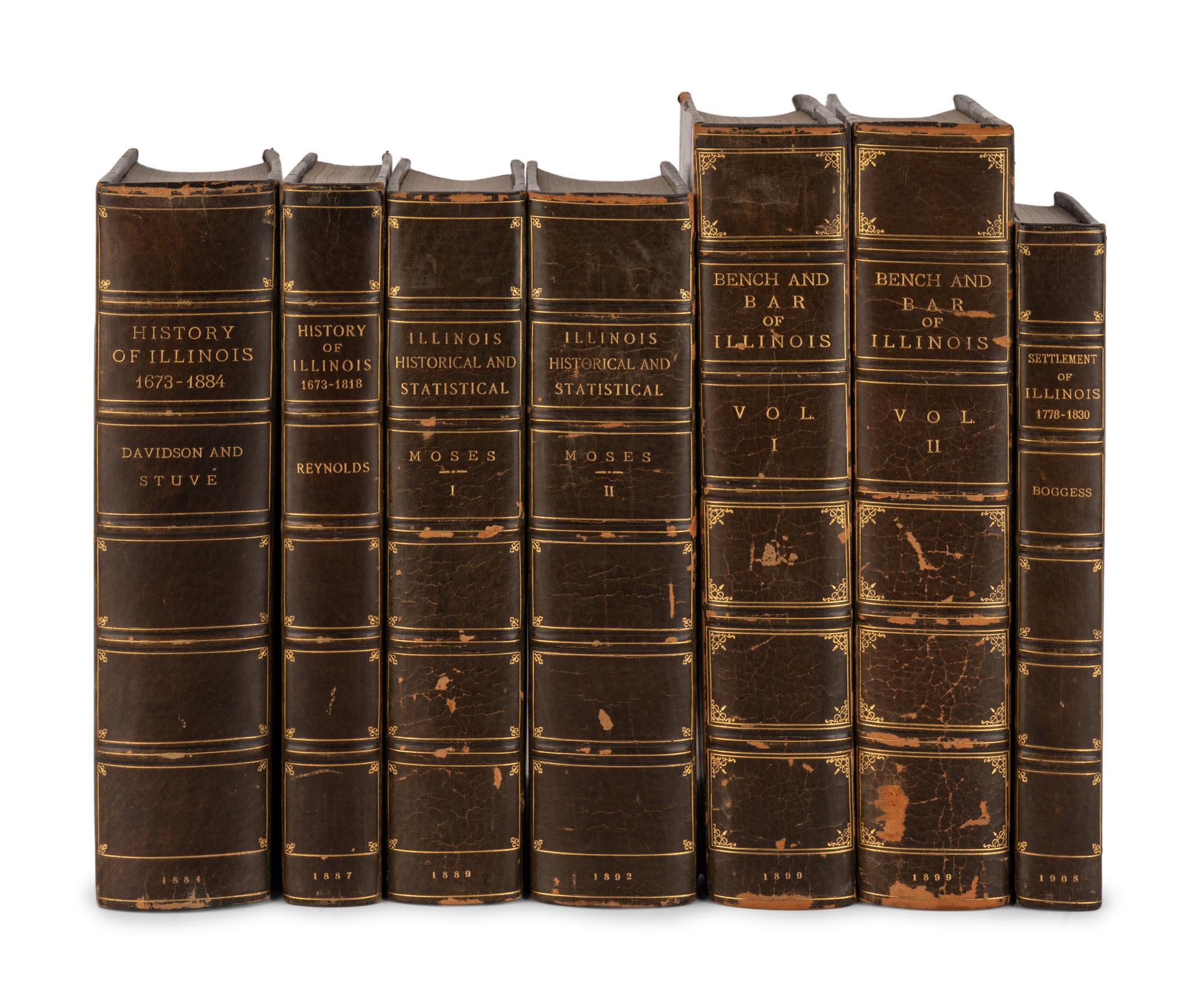 [LOWDEN, Frank Orren (1861-1943), his copies] -- [ILLINOIS HISTORY]. A set of uniformly bound works about Illinois, comprising: