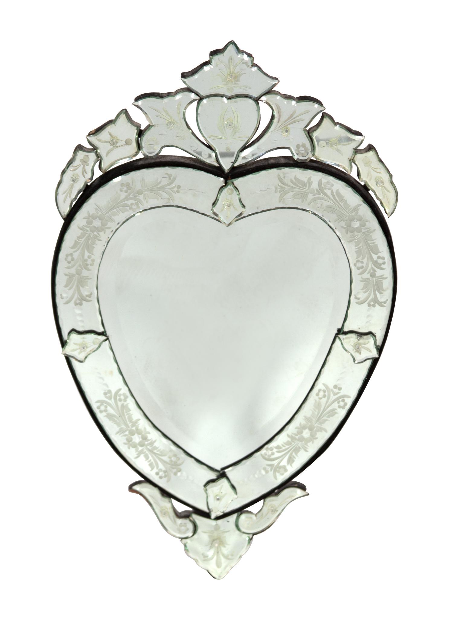 A Venetian Glass Heart-Shaped Mirror — 20TH CENTURY
