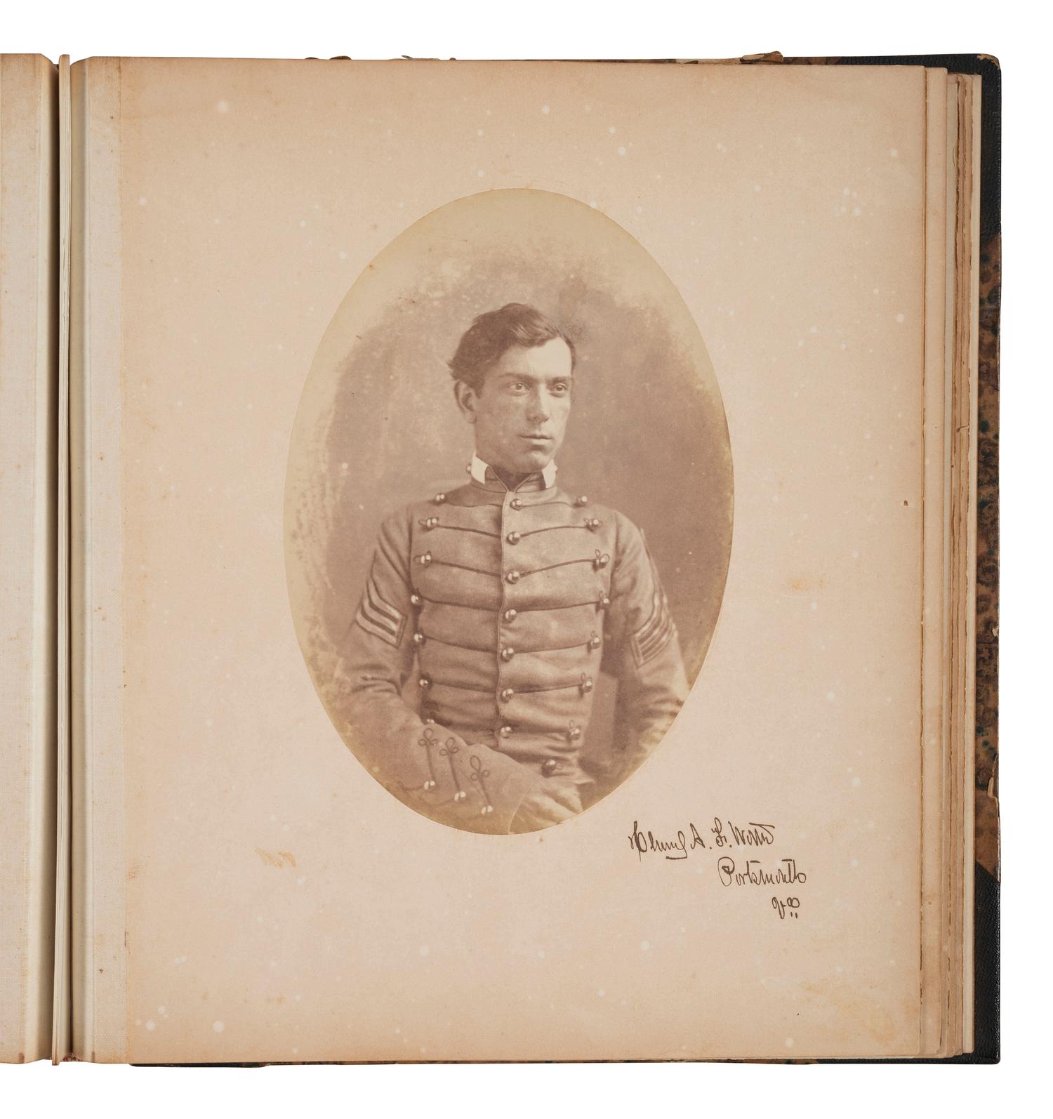 [MILITARIA - CIVIL WAR]. West Point album featuring 34 portraits of faculty, staff, and cadets, many of whom would serve in the Civil War, 1859.