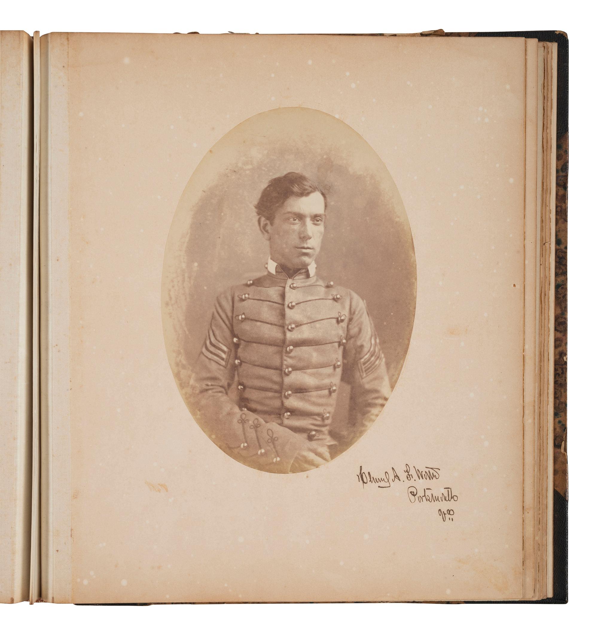 [MILITARIA - CIVIL WAR]. West Point album featuring 34 portraits of faculty, staff, and cadets, many of whom would serve in the Civil War, 1859.