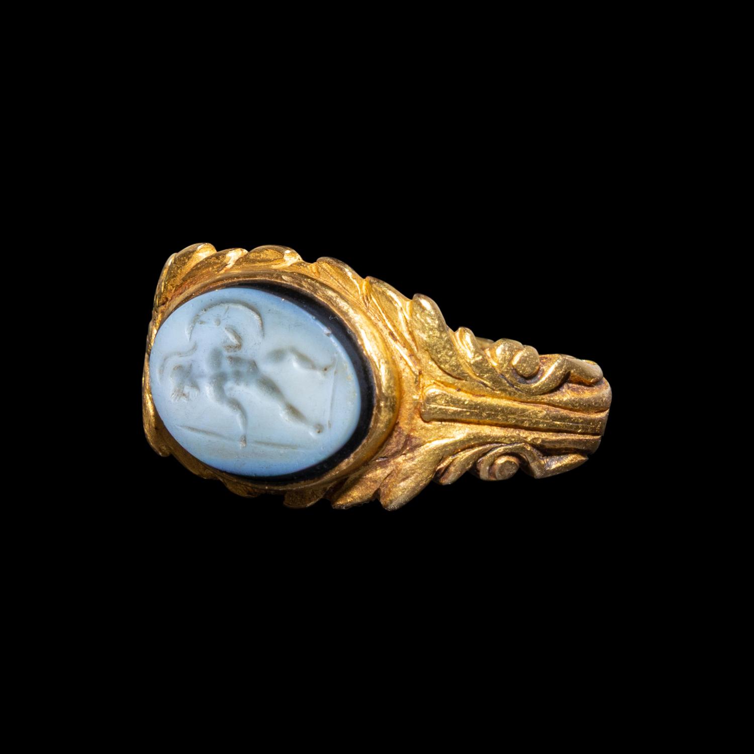 A Roman Gold and Nicolo Ring with Mars