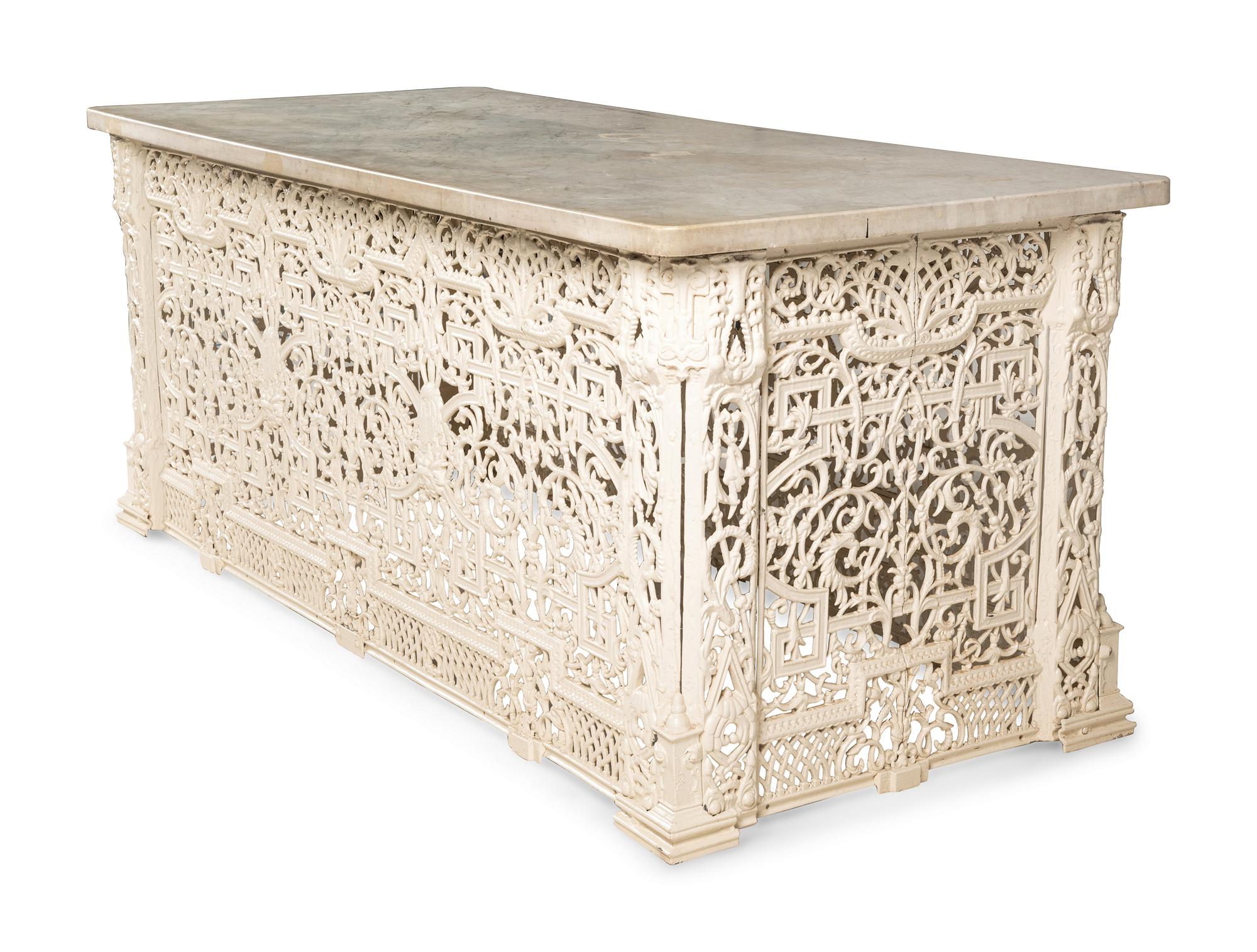 A Victorian White-Painted Cast Iron Marble-Top Radiator Cover