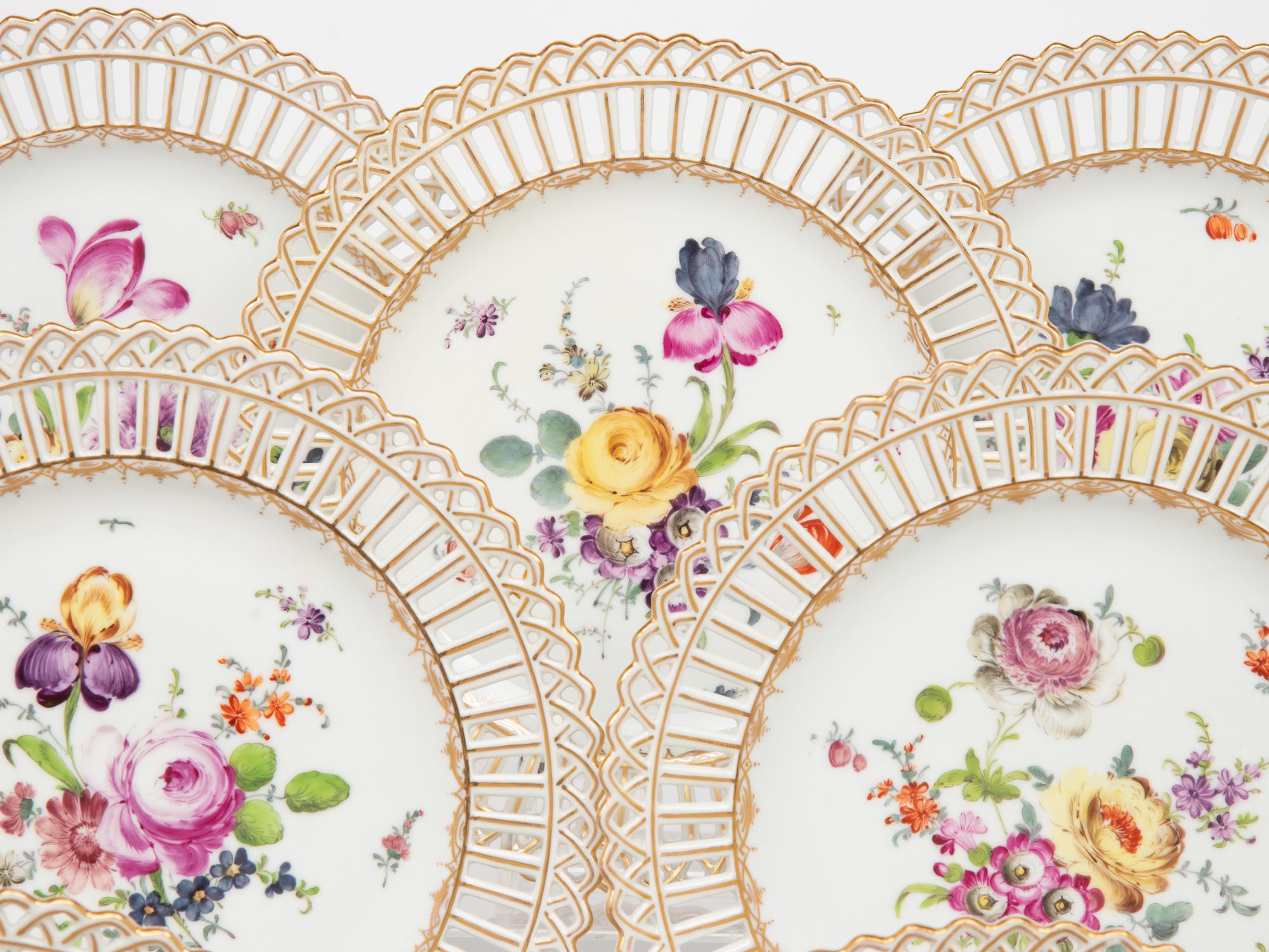 A Set of Fifteen Dresden Porcelain Reticulated Dessert Plates