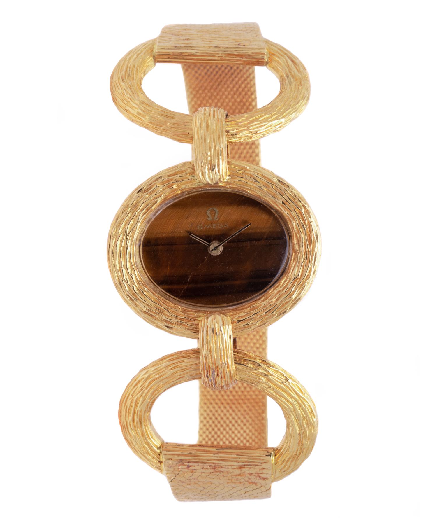 OMEGA, 18K YELLOW GOLD AND TIGER'S EYE WATCH