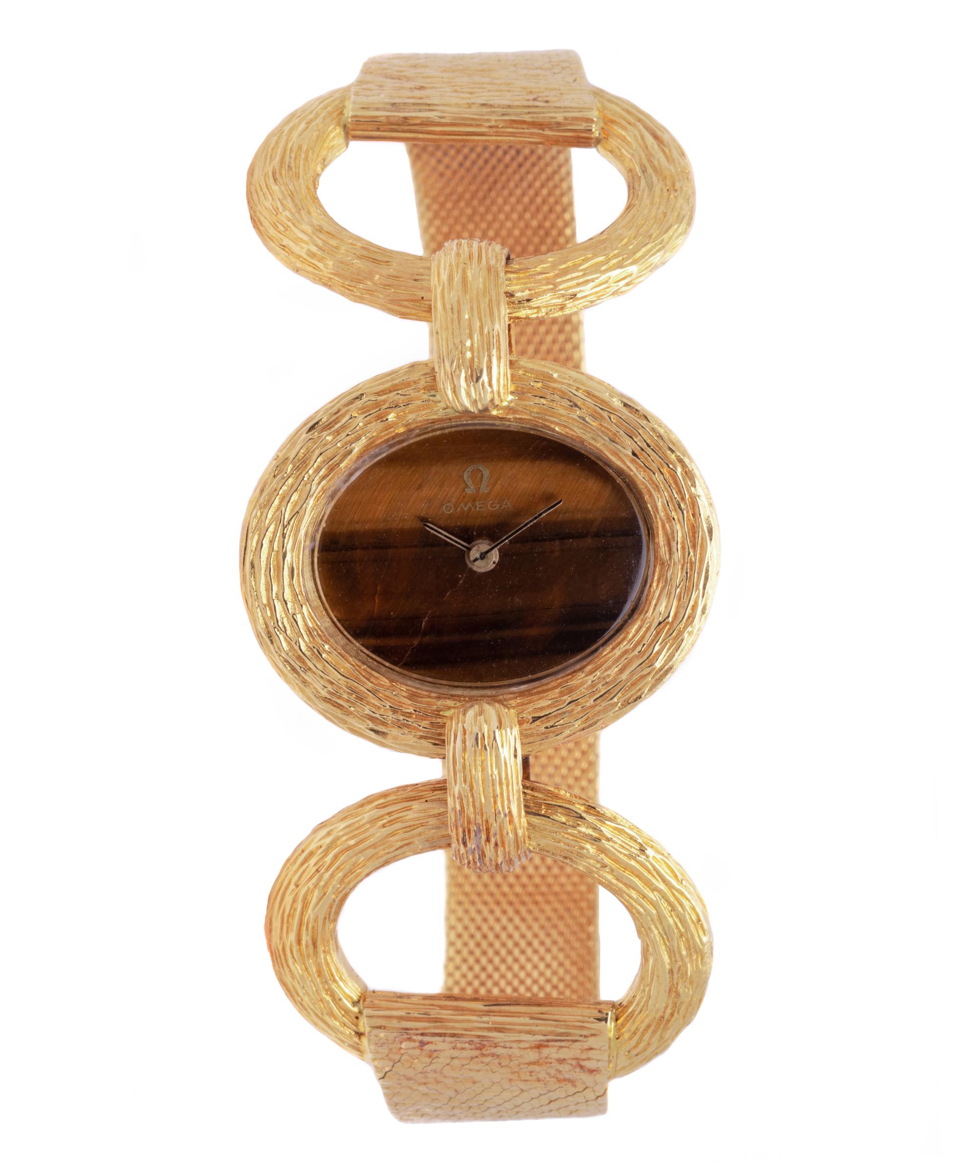 OMEGA, 18K YELLOW GOLD AND TIGER'S EYE WATCH