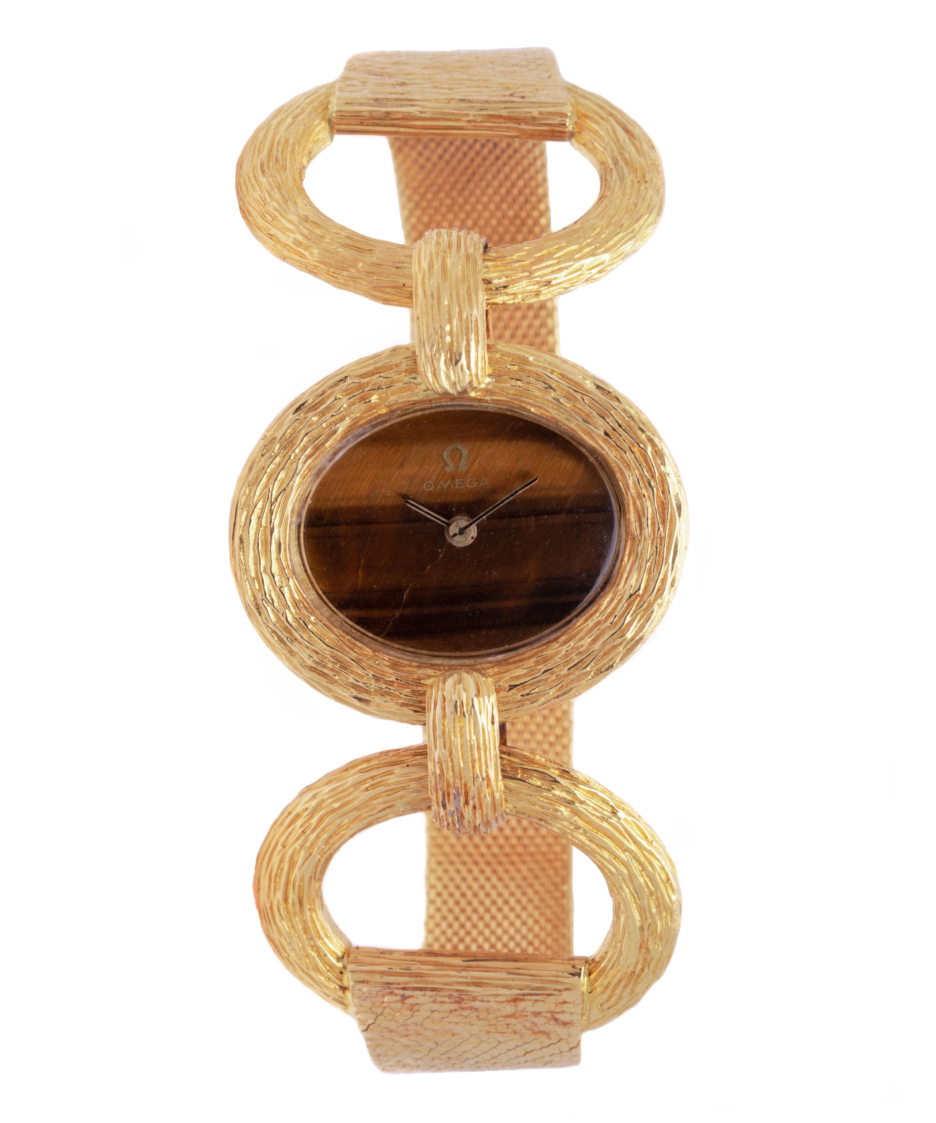 OMEGA, 18K YELLOW GOLD AND TIGER'S EYE WATCH