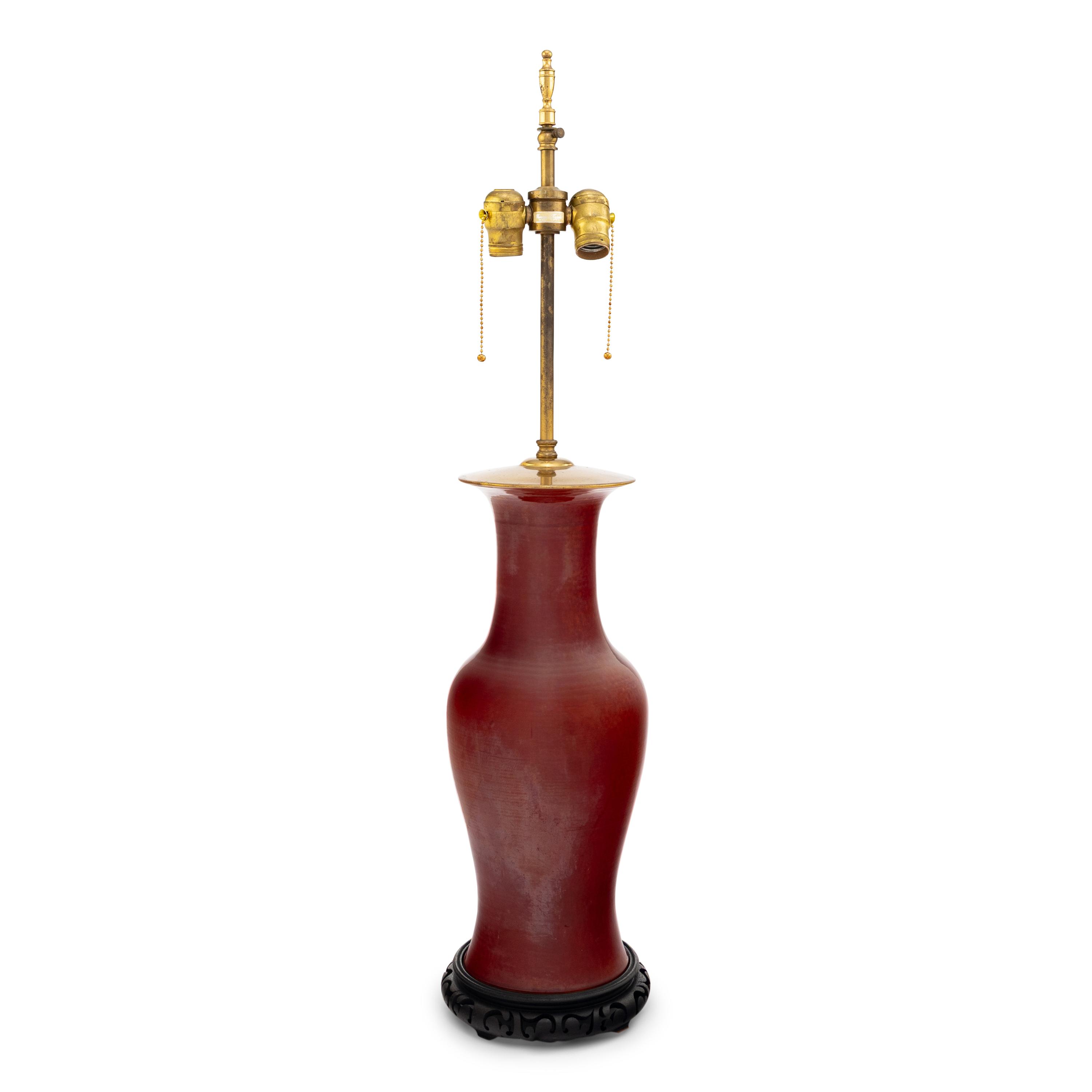 A Warren Kessler Oxblood-Glazed Vase Mounted as a Lamp