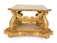 A Georgian Carved, Painted and Parcel Gilt Shaped Pedestal Base
