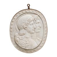 An Italian Carved Marble and Iron Mounted Double Profile Plaque