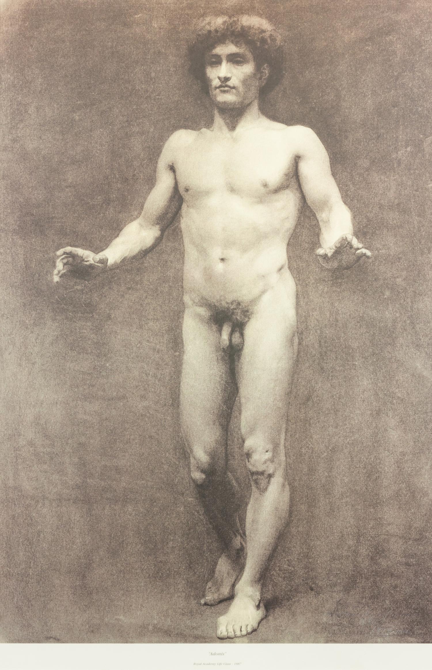 Three Nude Male Prints, , from the Royal Academy Life Class, 1887 and 1888, Adonis, Apollo and Odysseus