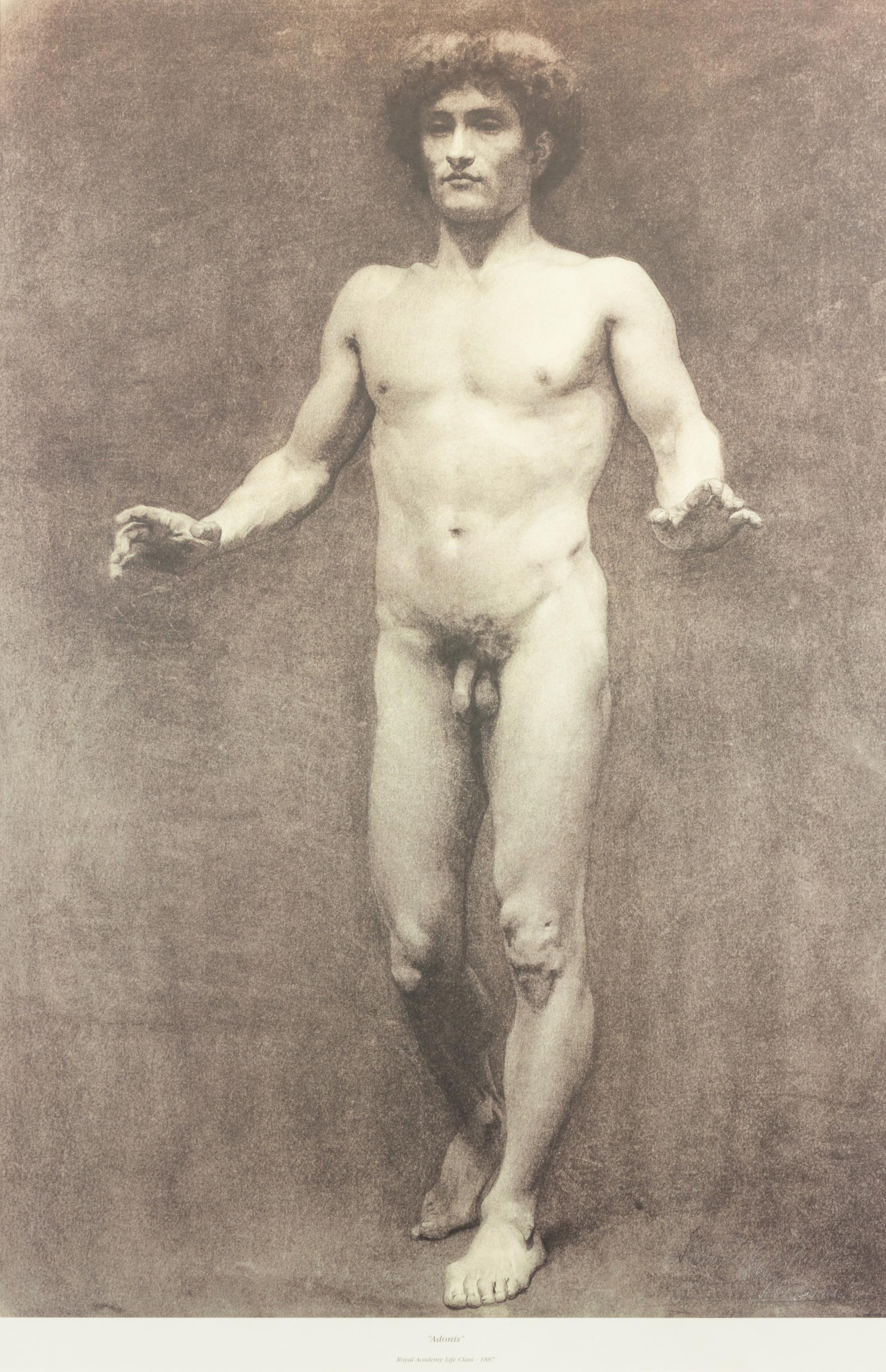 Three Nude Male Prints, , from the Royal Academy Life Class, 1887 and 1888, Adonis, Apollo and Odysseus