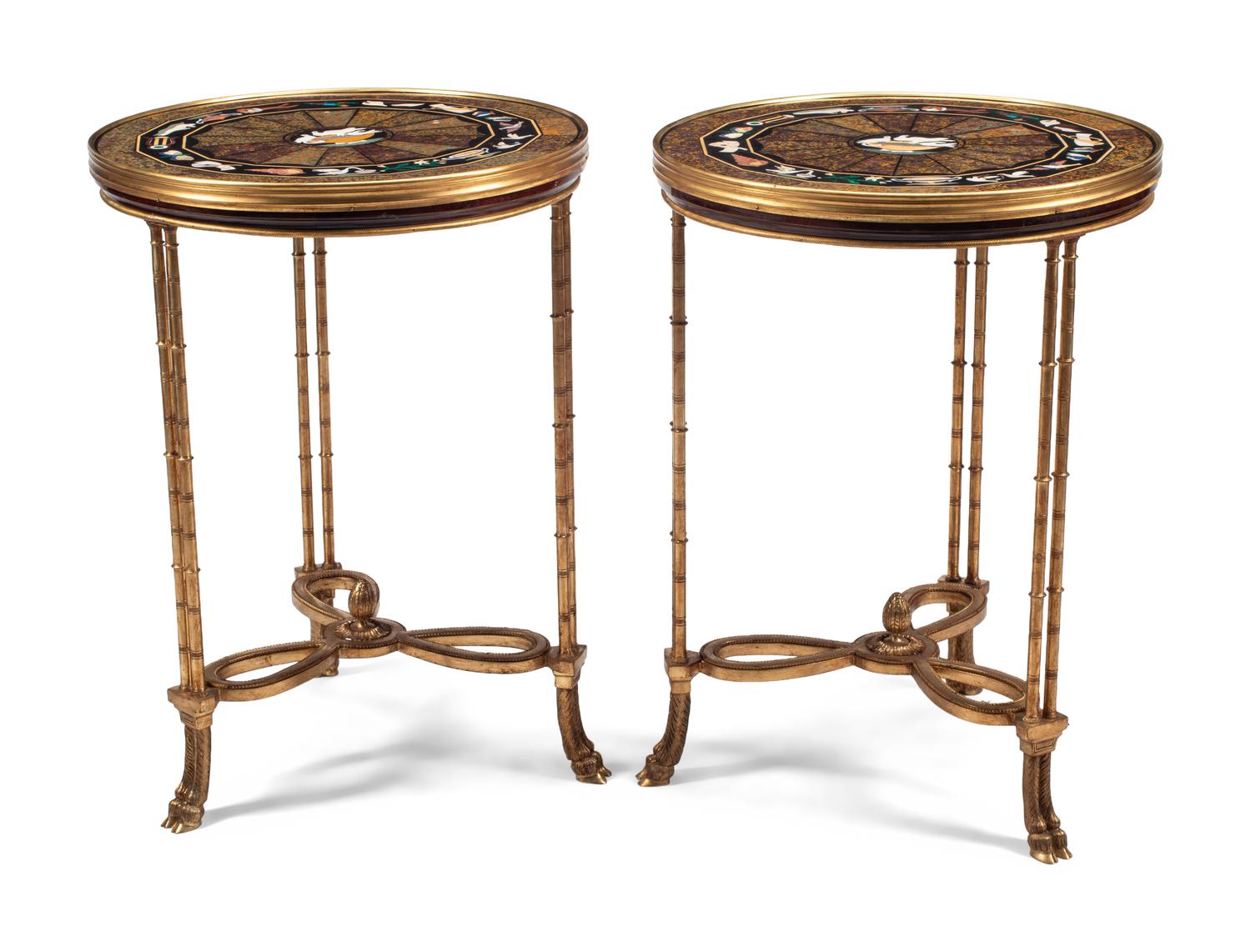 A Pair of Gilt Bronze and Specimen Marble Side Tables