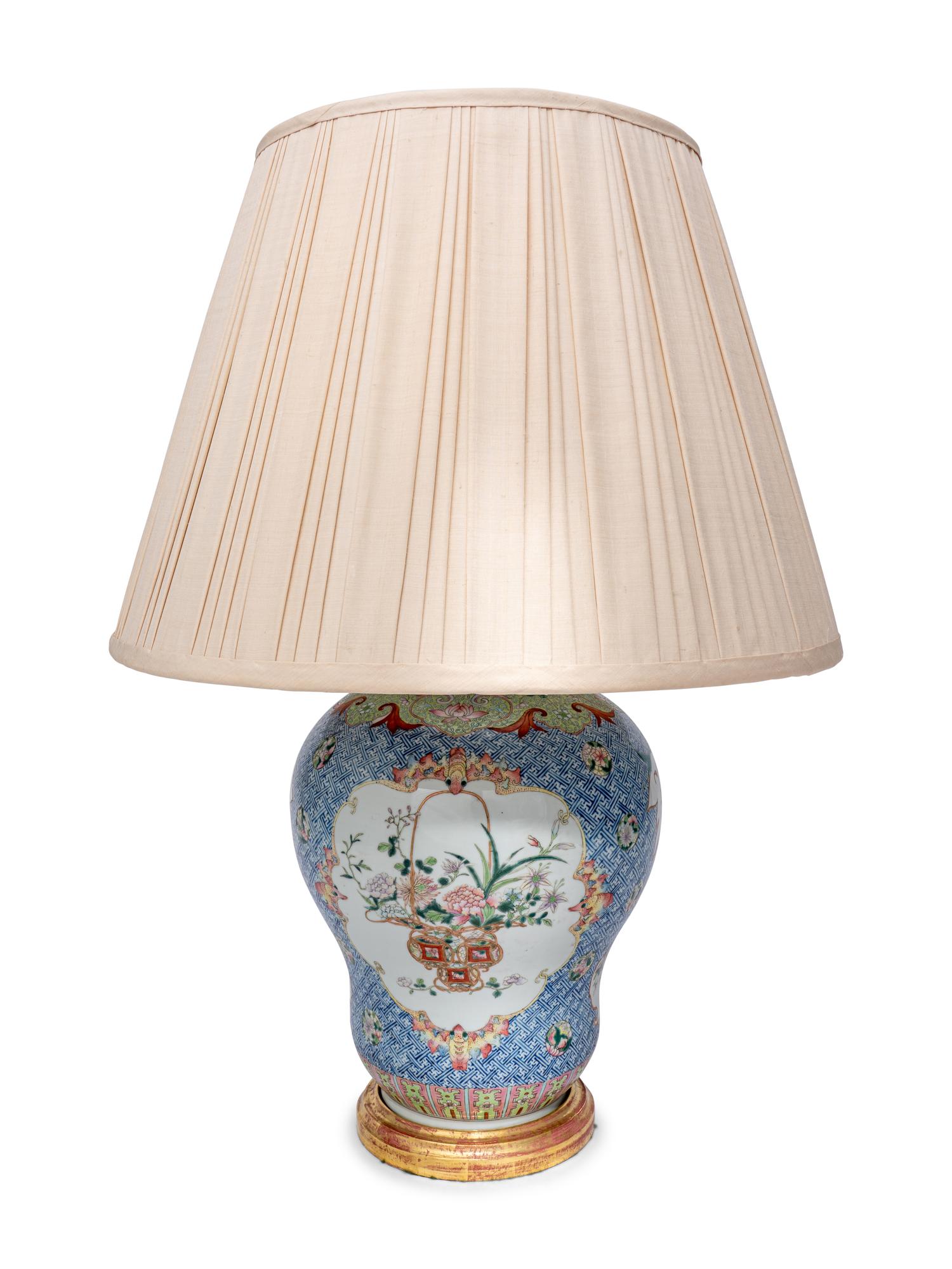A Chinese Export Porcelain Vase Mounted as a Lamp