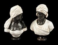 A Pair of Italian Black and Carrara Marble Busts