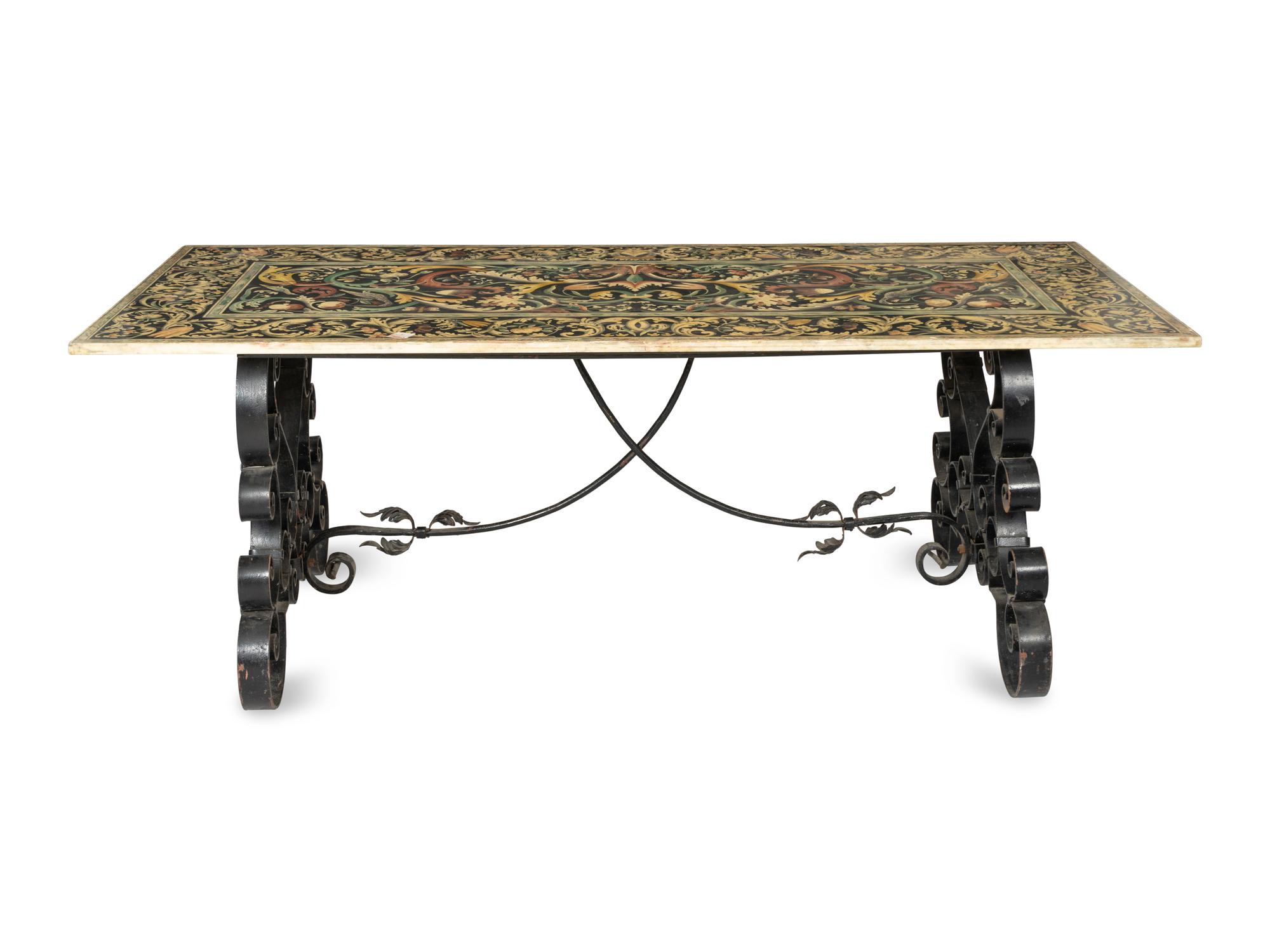 A Wrought Iron Table with Fine Italian Scagliola Top