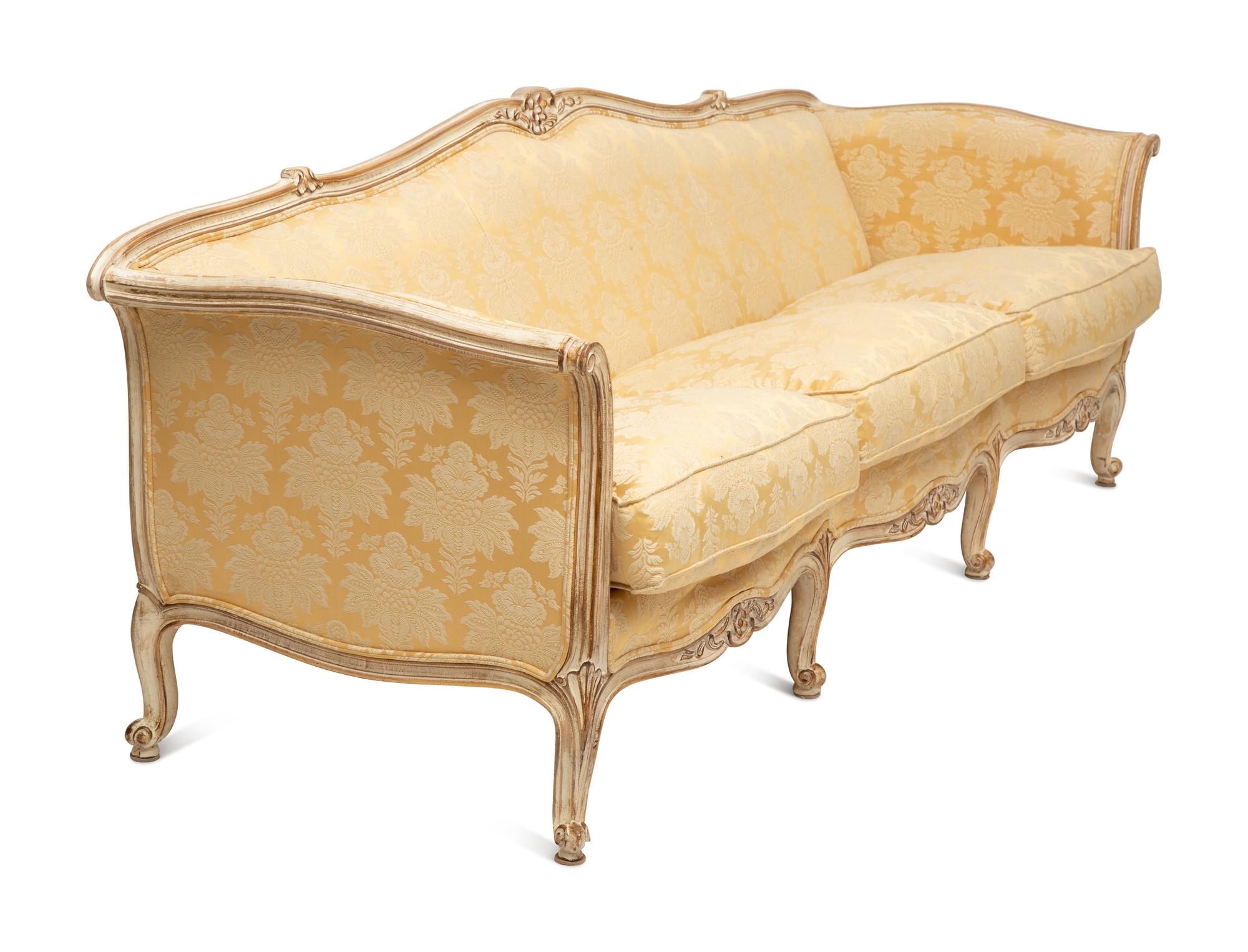 A Louis XV Style Painted and Parcel Gilt Canape — 19th/20th Century