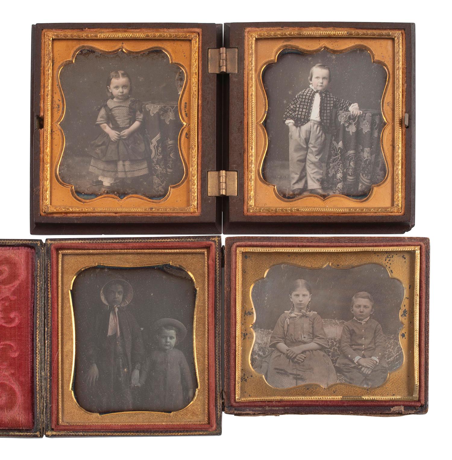 [EARLY PHOTOGRAPHY]. 34 sixth plate and quarter plate daguerreotypes of pairs of brothers & sisters