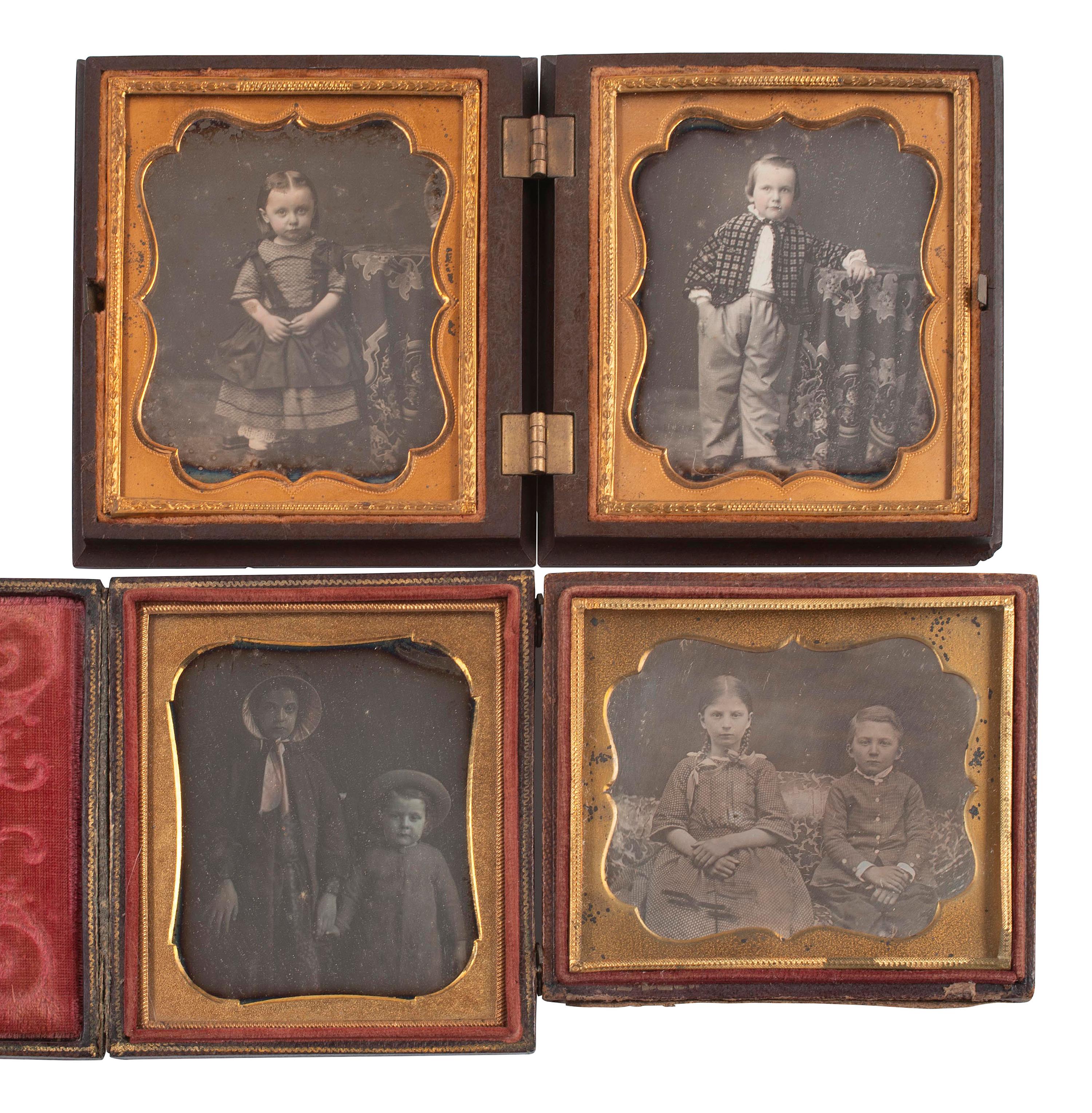[EARLY PHOTOGRAPHY]. 34 sixth plate and quarter plate daguerreotypes of pairs of brothers & sisters