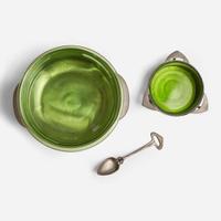 Archibald Knox for Liberty & Co., London A "Tudric" Pewter Bowl, Butter Dish, and Spoon, England, circa 1902-1905